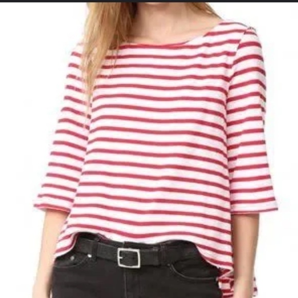 Free People We The Free Cannes High-Low Knit Red White Stripe Nautical Top S - Picture 1 of 6
